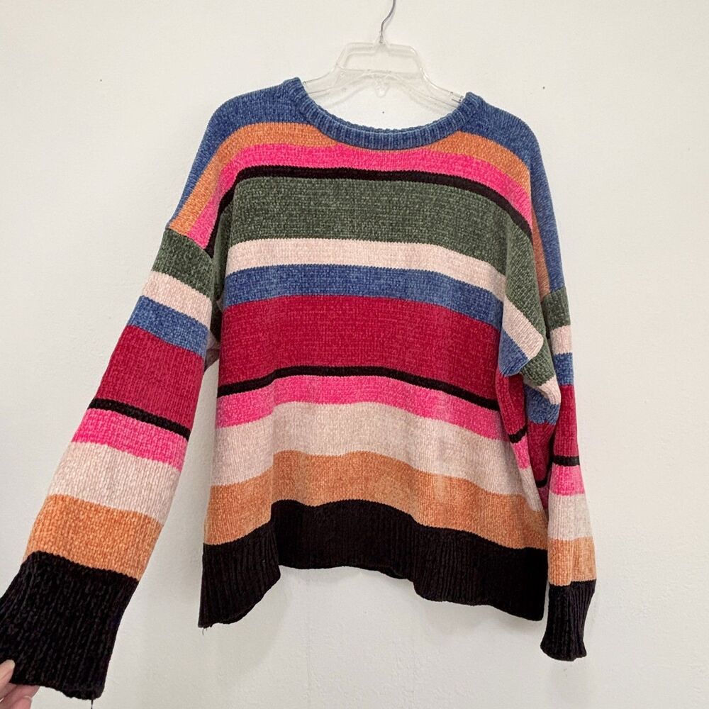 Davi Dani Womens Rainbow Art Teacher Sweater Large Chenille Knit Maximalist Cozy